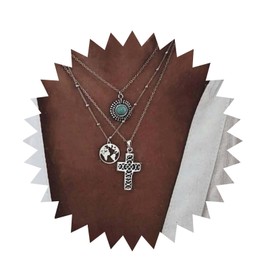 Inilbran Boho Mehrschichtige Türkis Kreuz Choker Halskette Vintage Weltkarte Anhänger Halskette Silber Filigran Kreuz Halskette Mehrschichtige Kugelkette Halskette Schmuck Für Frauen Und Mädchen