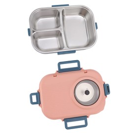 Vikye Thermal Lunch Box, 1100 ml Double Layer Bento Box for Children with 3 Compartments, BPA Free, Portable Lunch Box for Adults (Pink)