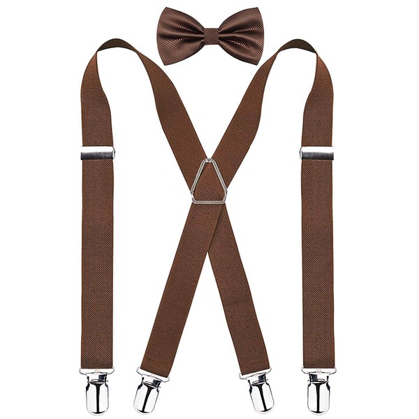 Alizeal Men's 4 Clips X-Back Solid Suspenders Pre Tied Bow
