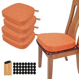 BUYUE Original Linen Thickened 2.5" Dining Chair Cushions Set of 4, U-Shape High Density Foam Comfortable Chair Pads for Kitchen, Slip Resistant Indoor Seat Cushions (4 PCS, Orange)