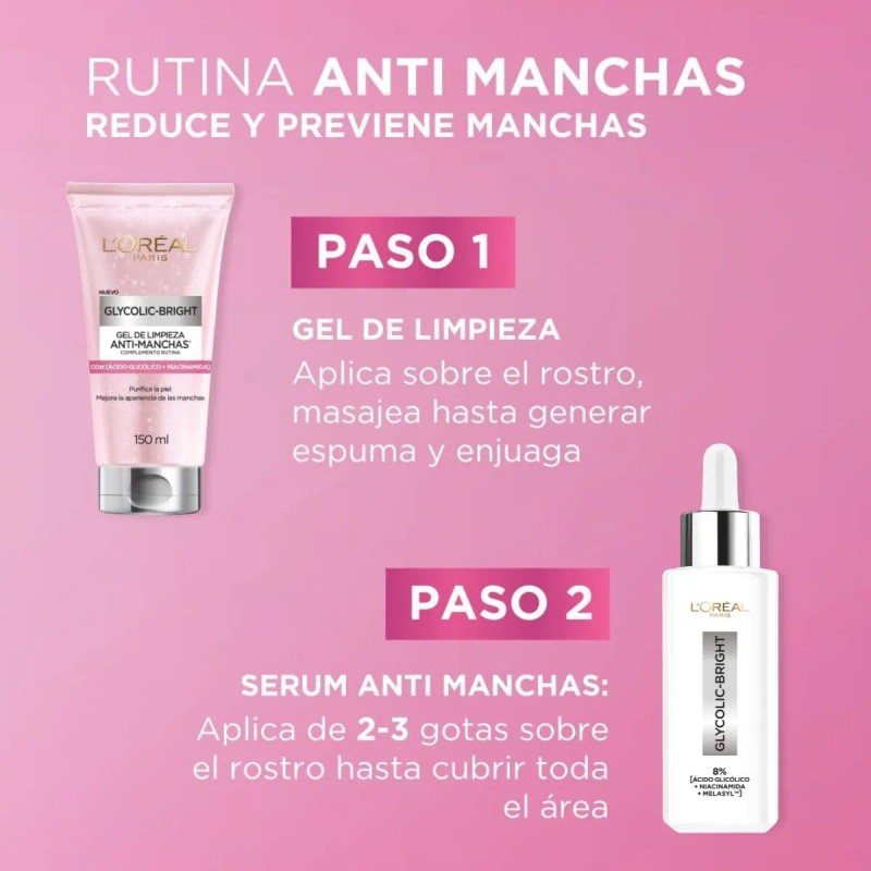 Oréal Paris Kit Anti Manchas Glycolic Bright Rutina Completa Ácido