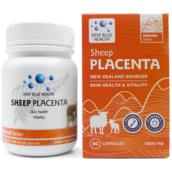 New Zealand Sheep Placenta w/ Grape Seed Extract and Vitamin E - 13500mg x 60 Soft Gel Capsules - Supports Skin Health and Vitality