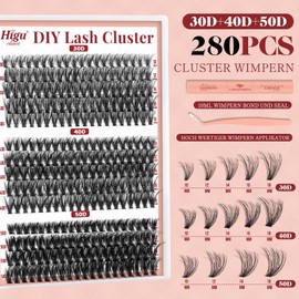 Higu clace DIY Eyelash Extensions Set, 280 Pieces, 30D + 40D + 50D Eyelash Individual Set, Eyelash Extensions Set, 7 Days Hold with Applicator and Eyelash Glue and Sealer (30D + 40D + 50D Kit)
