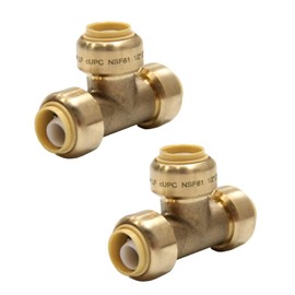 (Pack of 2) EFIELD Höger 1/2 Inch Tee Push-Fit Fitting to Connect Pex, Copper, CPVC, No-Lead Brass-2 Pieces