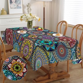 iEvery Boho Style Rectangular Mandala Garden Tablecloths for Outdoor Polyester Outdoor Washable Garden Tablecloth Square Weatherproof for Kitchen Garden Table Dining Table Coffee Table Party 140 x 180