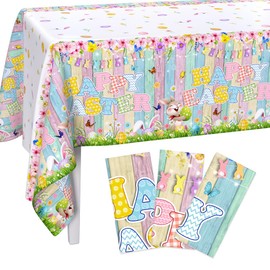 AIBIIN 3PCS Happy Easter Tablecloth Decoration Colorful Easter Bunny Eggs Party Table Covers Spring Disposable Plastic Rectangle Tablecloth Supplies for Home, Kitchen, Dining Room 54 x 108 Inch
