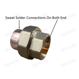 (5-Pack) EZ-FLUID Plumbing 1/2" C X C Copper Union, Copper Union Fitting CxC Solder Sweat Straight Connection Repair Coupling Fittings,LF Brass