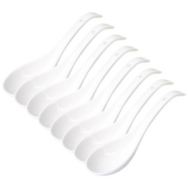 Soup Spoons Set of 8, Ceramic Chinese Soup Spoon, Asian Soup Spoons, White Japanese Spoon Large for Ramen Pho Wonton Dumpling Miso, Deep Oval Hook Design (8 pcs-6.7 inch)