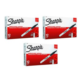 Sharpie 32701 Retractable Fine Tip Marker Set, Black, Permanent Ink, Intensely Brilliant Color, Resilient Ink Resists Both Fading and Water, 12 Markers per Box, Set of 3 Boxes, 36 Markers Total