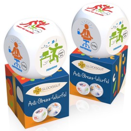 GLÜCKSGUT® Anti-Stress Cube, Pictograms, Pack of 2, Funny Stress Cube, 6 Designs, Gift Box & Instructions, Anti-Stress Toy, Colleague Gift, Office Gift, Anti-Stress Gift
