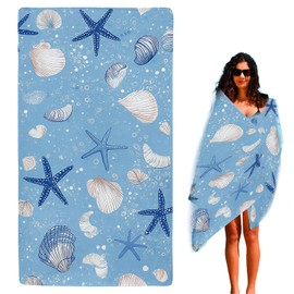 MOAZIFI Beach Towel Large 180 x 90 cm - Quick-Drying Beach Towel, Soft Microfibre Beach Towel with Shell and Starfish Design Beach Towel