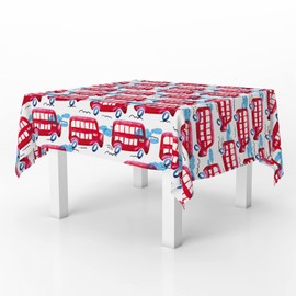 Xtremepads London Red Buses Pattern Pattern - Square Linen Tablecloth, 60" x 60" inches Washable Decorative Table Cloth