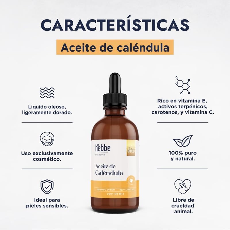 Hebbe - Aceite de Caléndula 100% Puro, Hidratante y Cicatrizante