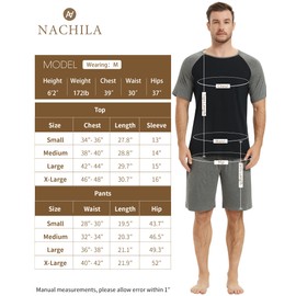 NACHILA Men's Pajamas Set-Viscose Made from Bamboo, Sleepwear Raglan Pj Top with Pajama Shorts Short Sleeve Loungewear Heather Grey/Dark Blue M