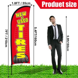 Buryeah 3 Sets Tires Shop Feather Flags with Poles 7ft New and Use Tires Flags for Businesses Outdoor Advertising Banner Sign to Sale Tyre Signs Supplies(Red)