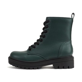 Soda FIRM - Lug Sole Combat Ankle Bootie Lace up w/Side Zipper (Forest PU, us_footwear_size_system, adult, women, numeric, medium, numeric_9)