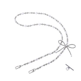 ELECOM Smartphone Strap Shoulder Diagonal Neck/Shoulder Strap Beads Ribbon Design Anti-Drop Loss Prevention Strap Hole Sheet Included Silver P-STSDH1BERSV