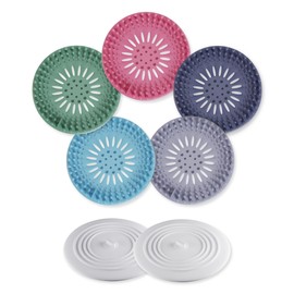 Gadgetime USA Hair Catcher & Drain Cover Set 7pcs - Silicone Hair Stopper & Shower Drain Protector for Bathroom Bathtub Tub & Kitchen - Easy to Install