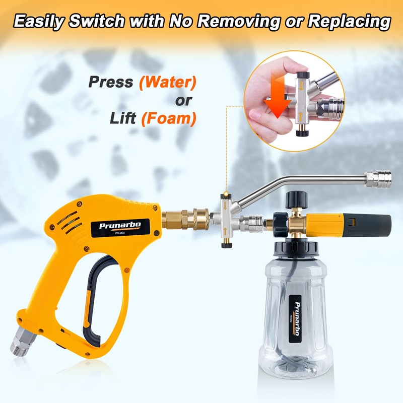 Prunarbo Foam Cannon Dual-Connector Accessory, Pressure Washer Double Tip Attachment