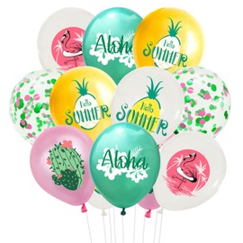 iwiio 18Pcs Hawaiian Tropic Balloons, Hawaiian Party Decorations, Flamingo Pineapple Balloons for Hawaiian Party Accessories, Luau Tiki Aloha Beach Summer Birthday