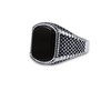 Men's Stainless Steel Ring with Black Agate Stone,Textured Band Design