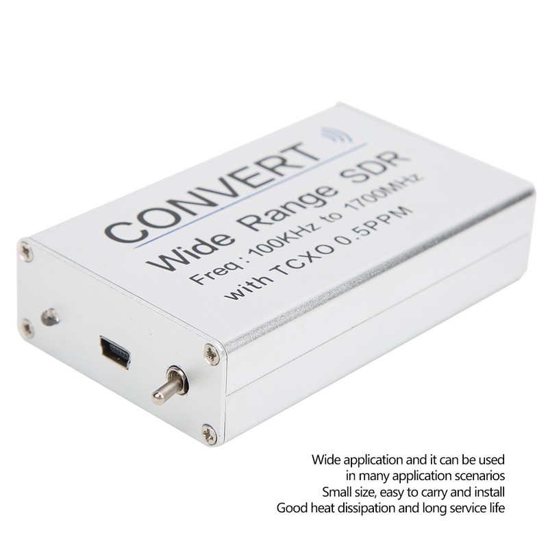 USB RTL SDR Receiver Silver Aluminum Alloy 100KHz-1.7GHz UV HF