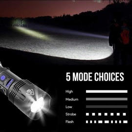 BESTSUN XHP70 LED Flashlight, High Lumens Rechargeable XHP70 Handheld Flashlights,Super Bright Tactical Light with 5 Modes Zoomable Waterproof Torch Lamp for Hiking Camping Fishing Hunting
