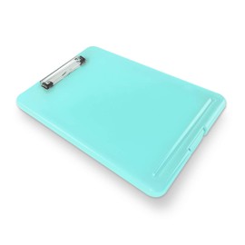 Slim Plastic Nursing RN Style Coaches Clipboard with Open Foldable Storage, Classroom Teacher College Size (9.5" x 13.5") (Turquoise)