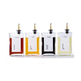 APT 1101 Olive Oil Dispenser for Kitchen, Cooking Oil and Vinegar Dispenser Set, Olive Oil Bottle, Soy sauce dispenser, coffee syrup bottles with stainless steel pourers - 4 pcs, Gold