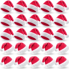 Vicenpal 20 Pcs Santa Hats Bulk Plush Christmas Hats for Adults Women Men Holiday Party Costume(Hot Pink)