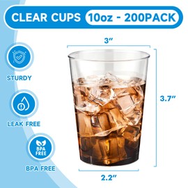 RACETOP 10 oz 200 Pack Clear Plastic Cups, Disposable Clear Plastic Cups for Parties, Gatherings, Weddings and Festival Events
