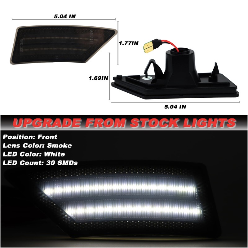 Smoked Lens White Front Fender Side Marker Lights Compatible with