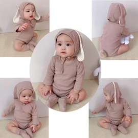 ACEHCEAR Baby Boys Girls Bunny Outfit My First Easter Costumes Infant Newborn Bodysuit Romper with Long Ear Hat 0-6 Months Khaki