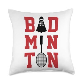 Retro Graphic Badminton Player Shuttlecock Player Sports Throw Pillow