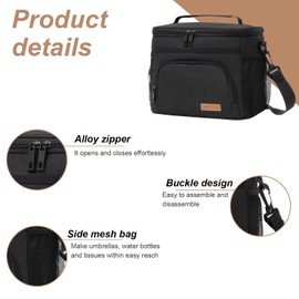 9L Kühltasche lunchtasche klein unterwegs,Isolierte Cooler Bag Lunchtasche faltbar,verstellbarem Schultergurt wasserdichte,für Arbeit, Schule, Strand, Picknick, Reise (Schwarz)