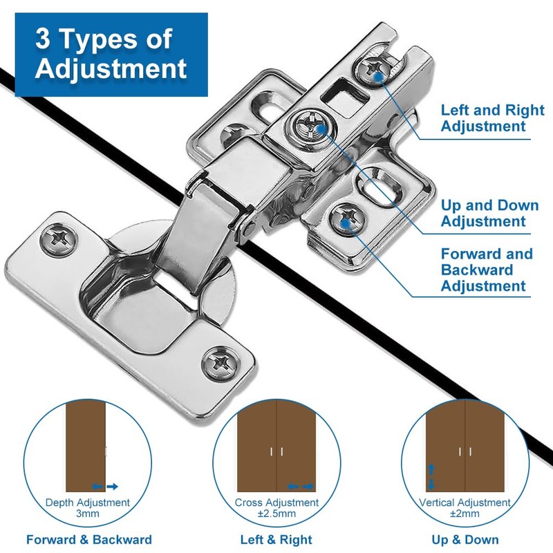 Cabinet Hinges, Pack of 2 Pot Hinges, Soft Close Hinge