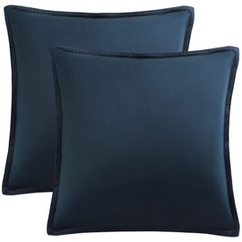 PiccoCasa Decorative Velvet Soft Cushion Covers Pack of 2, Square Solid Throw Pillow Covers for Sofa Couch Bedroom - 40x40cm/16x16 Inches Hidden Zipper Cushion Covers Navy