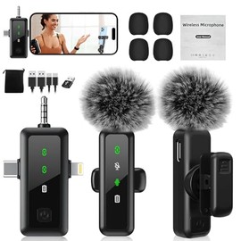 GARUISKY 3 en 1 Microfono Inalambrico de Solapa 2 Pack para Celular
