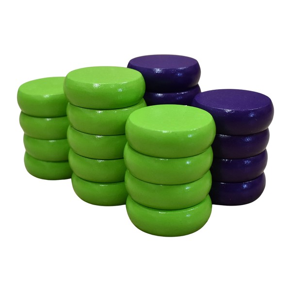 26 Purple and Lime Green Crokinole Discs - Full Set