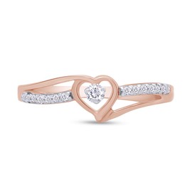 AFFY Round Natural White Diamond Split Shank Heart Promise Bypass Engagement Ring Jewelry For Women 14k Rose Gold Over Sterling Silver (0.10 cttw, I-J / I2-I3) Size-5.5
