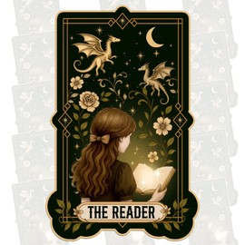 The Reader Tarot Card Vinatge Sticker Fantasy Reading Book Lovers Smut Readers Bookworm Librarian Decal Waterproof Vinyl Decal for Water Bottles Tumbler Laptop Hard Hat Car Kindle Gifts for Girl Boy