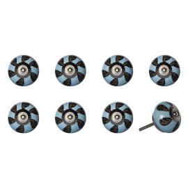 HomeRoots Set of Eight Blue And Gray Ceramic And Metal Drawer Pull Knobs