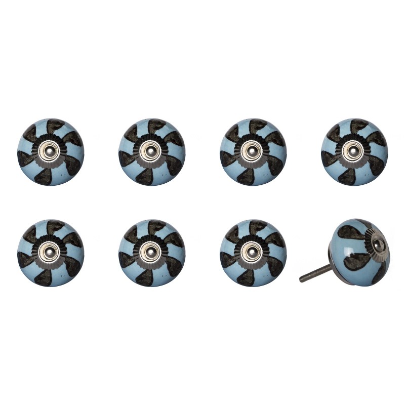 HomeRoots Set of Eight Blue And Gray Ceramic And Metal