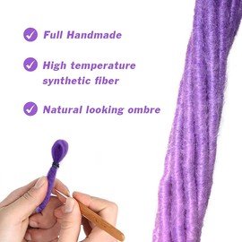 Dsoar 24 Inch Ombre Dreadlock Extensions for Women/Men, Pack of 10 Locs Extensions, Synthetic Dreads, Handmade Crochet Braiding Hair (Purple and Light Purple)