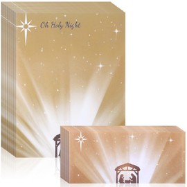 Humyoun 80 Sets Oh Holy Night Religious Christmas Stationery Paper with Envelope Nativity Scene Christmas Letterhead Paper Holiday Paper for Letter Writing Greeting Card Invitation, Not for Printers