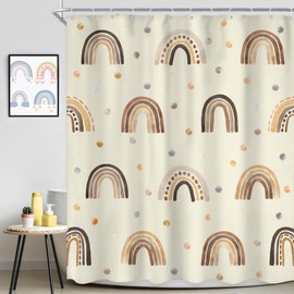 Ufeela Kids Rainbow Shower Curtain 60Wx72L Inch Retro Girls Boho Cute Cartoon Polka Dot Lovely Vintage Beige Girly Bathroom Set Toddler Nursery Bath Curtain Bathtub Accessories Home Decor