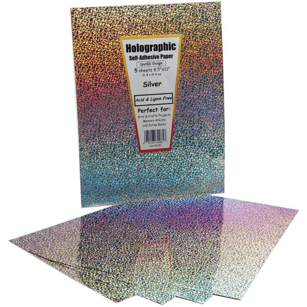 Hygloss Self-Adhesive Specialty Paper 8.5"X11" 5/Pkg-Silver Holographic, 32285