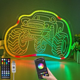 Monster Truck Neon Sign Truck Gifts Night Light for Kids 16.5×12.6 Inch with Remote and App Control Dimmable Monster Truck Lamp as Room Decor for Racing Fan Gifts Boys and Girls (16.5x12.6)