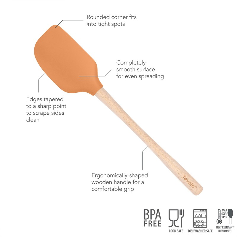 Tovolo Silicone Spatula Wooden Handle for Cooking Baking Mixing, Heat