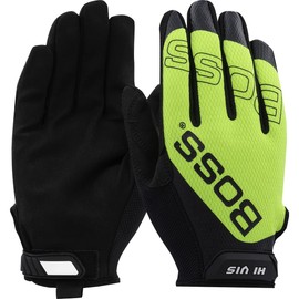 Boss Men's High Visibility Synthetic Microfiber Palm Utility Safety Work Gloves, Mesh Back, High Dexterity, Enhanced Grip, Abrasion Resistant, Touchscreen, Yellow, Black, Large (120-MU1230T/L)